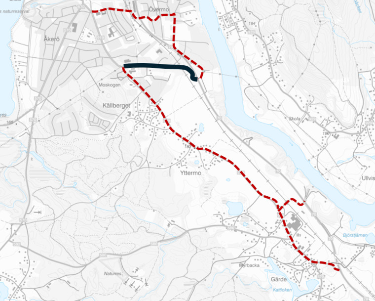 Kartbild som visar att Insjövägen är avstängd i riktning mot riks 70 och även alternativa vägar. 
